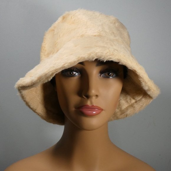 Fabulous! Fun Stylish Fashionable Faux Fur Bucket Hat Tan - Picture 9 of 9